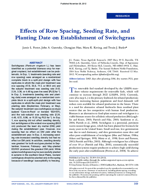 (PDF) Effects of Row Spacing, Seeding Rate, and Planting Date on ...