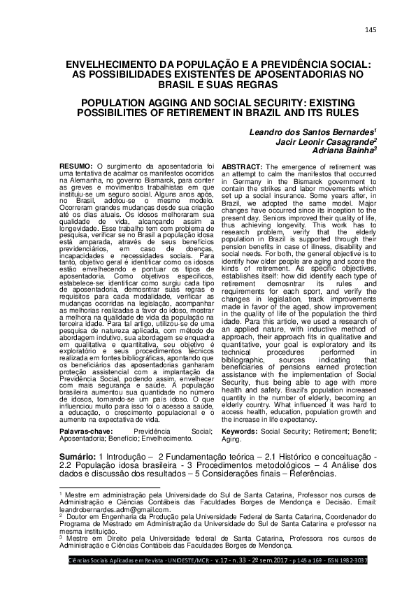 (PDF) Envelhecimento Da População e a Previdência Social: As ...