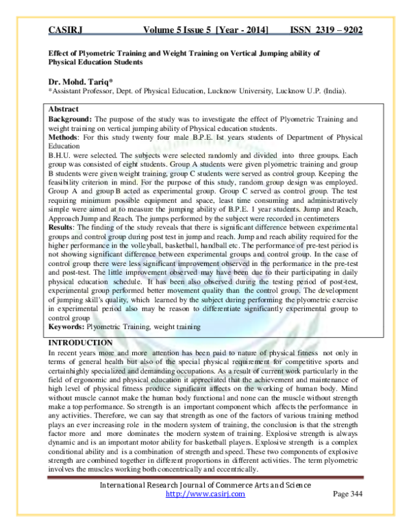 (PDF) Effect of Plyometric Training and Weight Training on Vertical ...