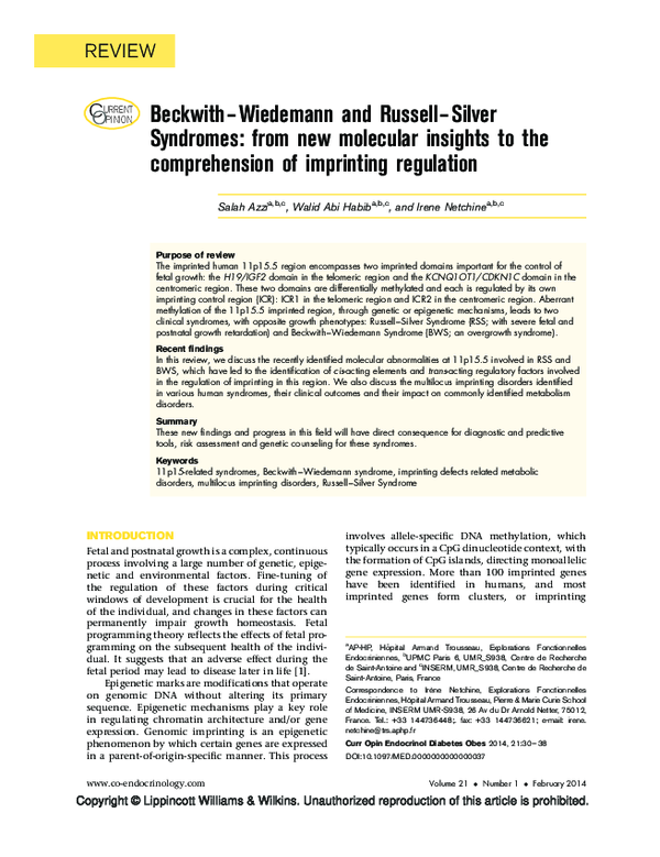 (PDF) Beckwith–Wiedemann and Russell–Silver Syndromes