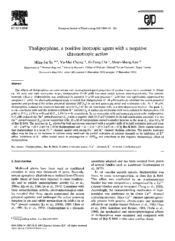 (PDF) Thaliporphine, a positive inotropic agent with a negative ...