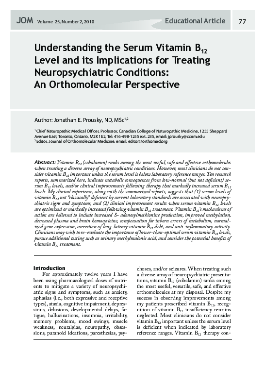(PDF) Understanding the serum vitamin B12 level and its implications ...