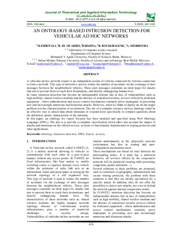 (PDF) An Ontology-Based Intrusion Detection For Vehicular Ad Hoc Networks