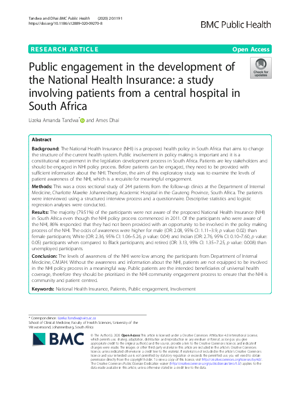(PDF) Public engagement in the development of the National Health ...