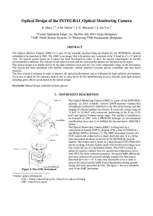 (PDF) Optical design of the INTEGRAL Optical Monitoring Camera