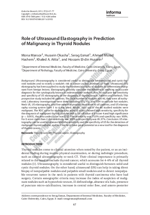 (PDF) Role of Ultrasound Elastography in Prediction of Malignancy in ...