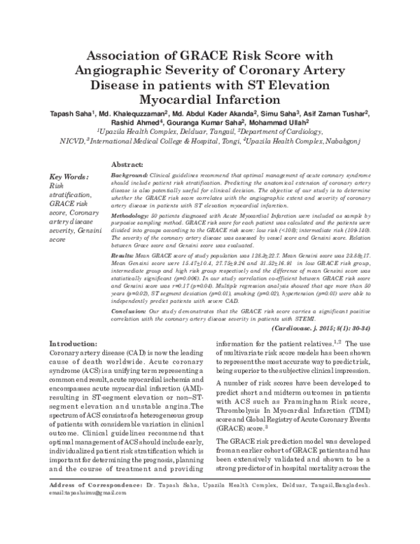 (PDF) Association of GRACE Risk Score with Angiographic Severity of ...