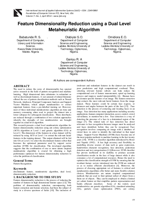 (PDF) Feature Dimensionality Reduction using a Dual Level Metaheuristic ...