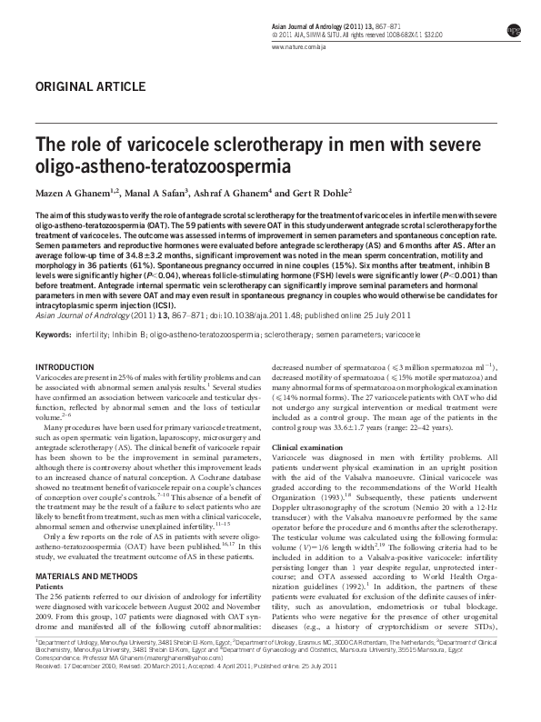 (PDF) The role of varicocele sclerotherapy in men with severe oligo ...