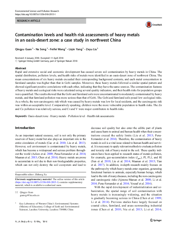 (PDF) Contamination levels and health risk assessment of heavy metals ...