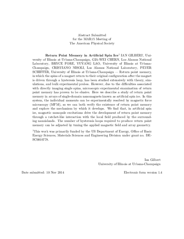 (PDF) Return Point Memory in Artificial Spin Ice