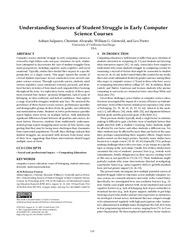 (PDF) Understanding Sources of Student Struggle in Early Computer ...