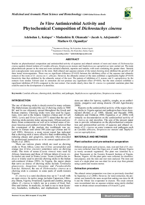 (PDF) In vitro antimicrobial activity and phytochemical screening of ...