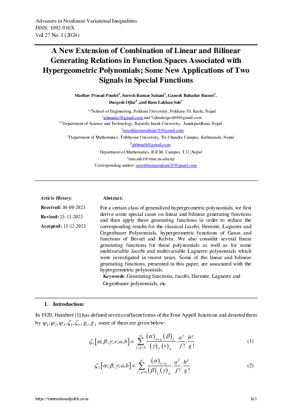 (PDF) A New Extension of Combination of Linear and Bilinear Generating ...