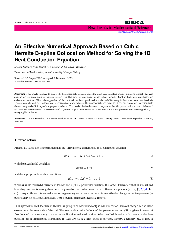 (PDF) An Effective Numerical Approach Based on Cubic Hermite B-spline ...