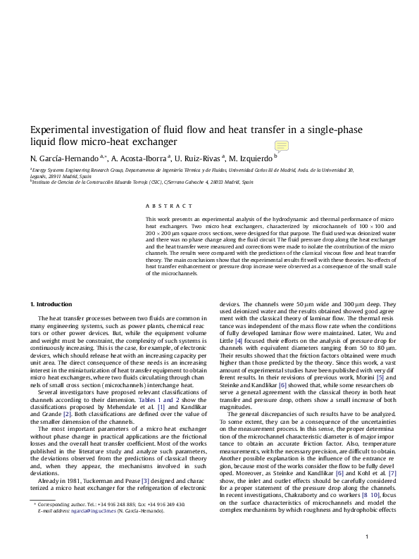 (PDF) Experimental investigation of fluid flow and heat transfer in a ...