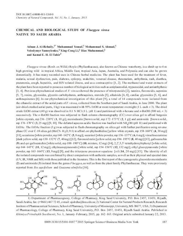 (PDF) Chemical and Biological Study of Flueggea virosa Native to Saudi ...