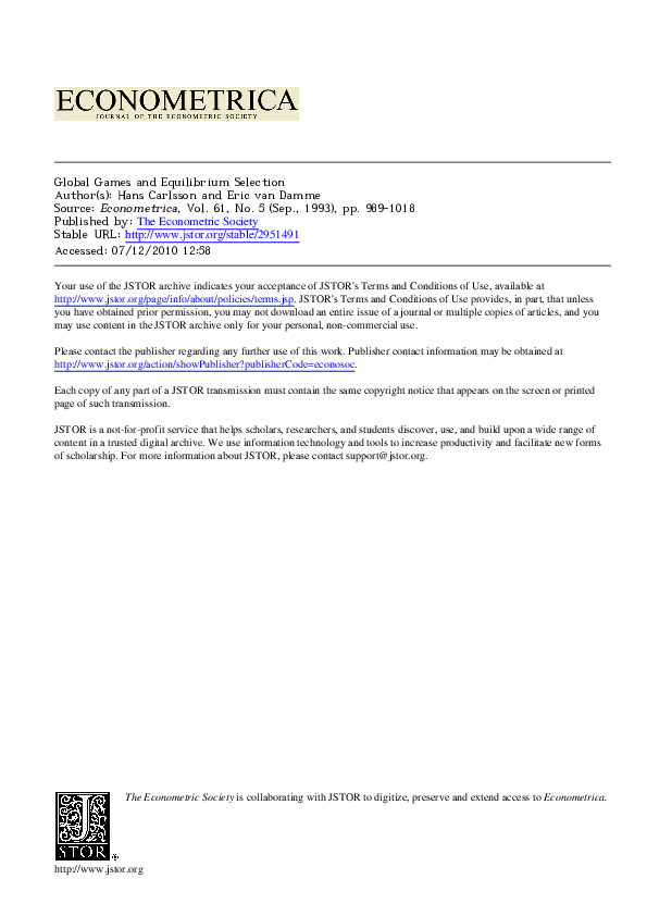 (PDF) Global Games and Equilibrium Selection