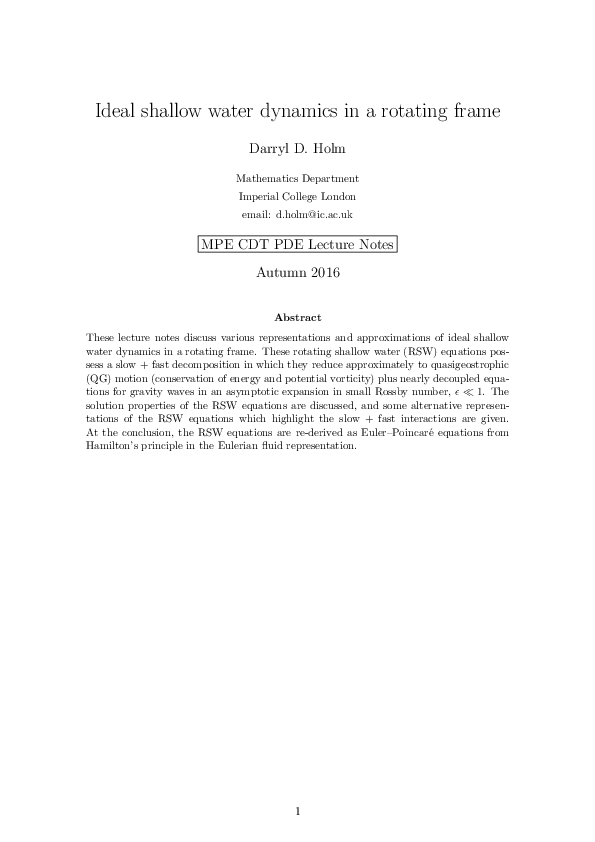 (PDF) Ideal shallow water dynamics in a rotating frame