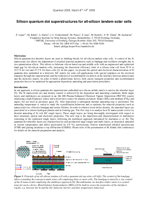 (PDF) Silicon quantum dot superstructures for all-silicon tandem solar ...
