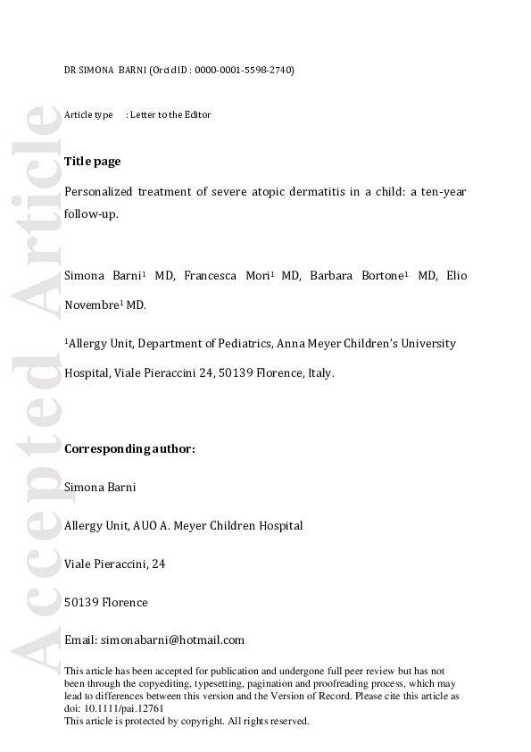 (PDF) Personalized treatment of severe atopic dermatitis in a child: A ...