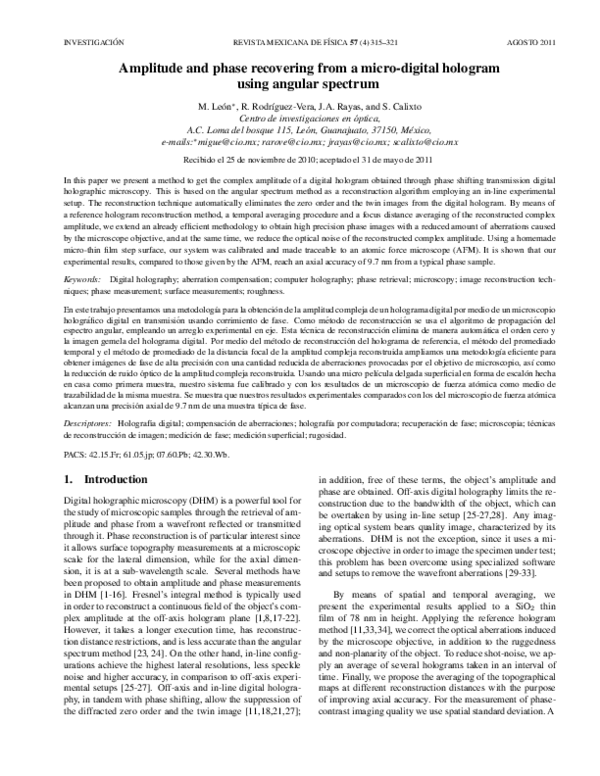 (PDF) Amplitude and phase recovering from a micro-digital hologram ...