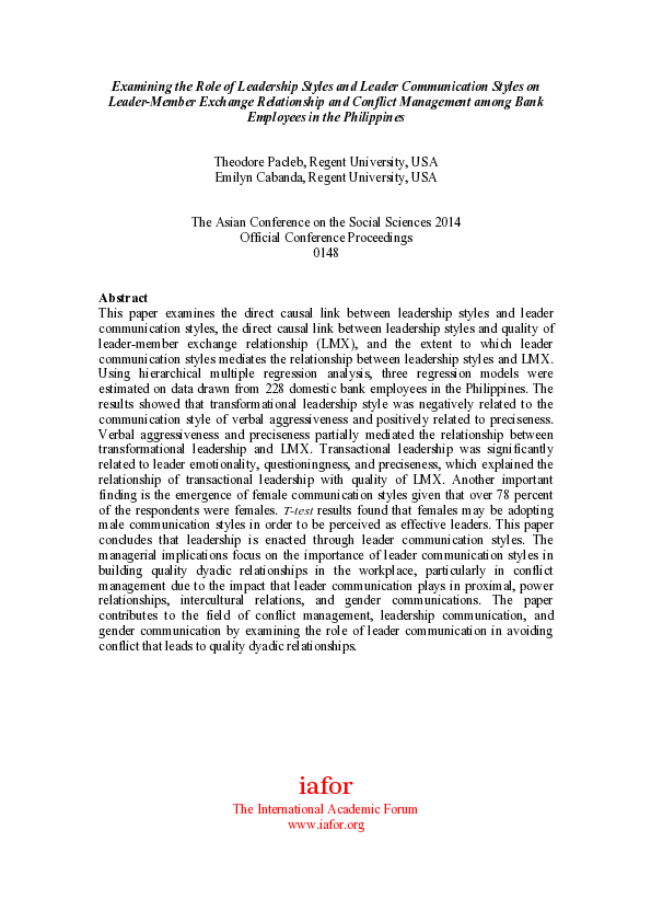 (PDF) Examining the Role of Leadership Styles and Leader Communication ...