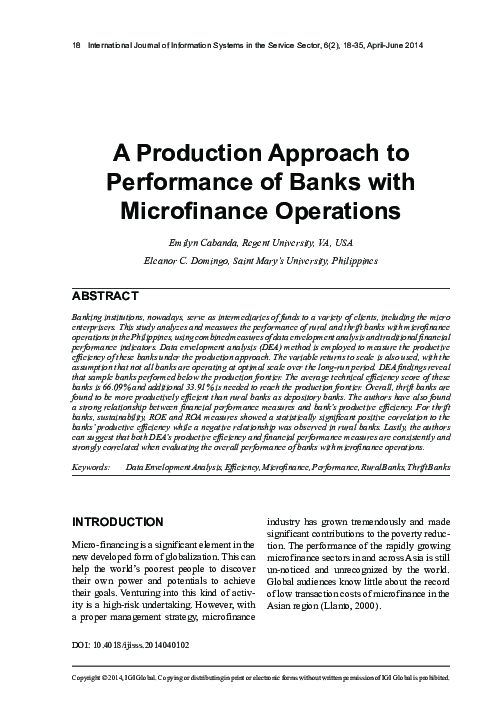 (PDF) A Production Approach to Performance of Banks with Microfinance ...
