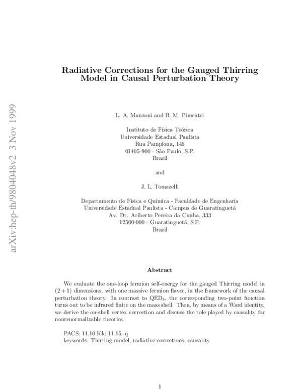 (PDF) Radiative corrections for the gauged Thirring model in causal ...