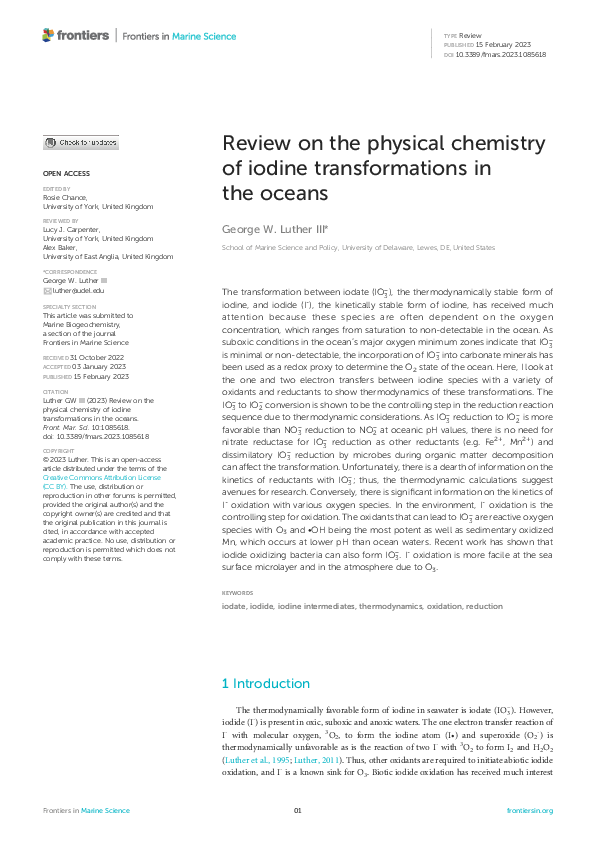 (PDF) Review on the physical chemistry of iodine transformations in the ...