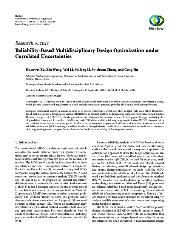 (PDF) Reliability-Based Multidisciplinary Design Optimization Using ...