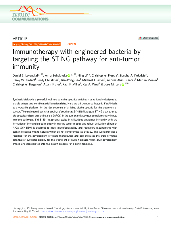 (PDF) Immunotherapy with engineered bacteria by targeting the STING ...