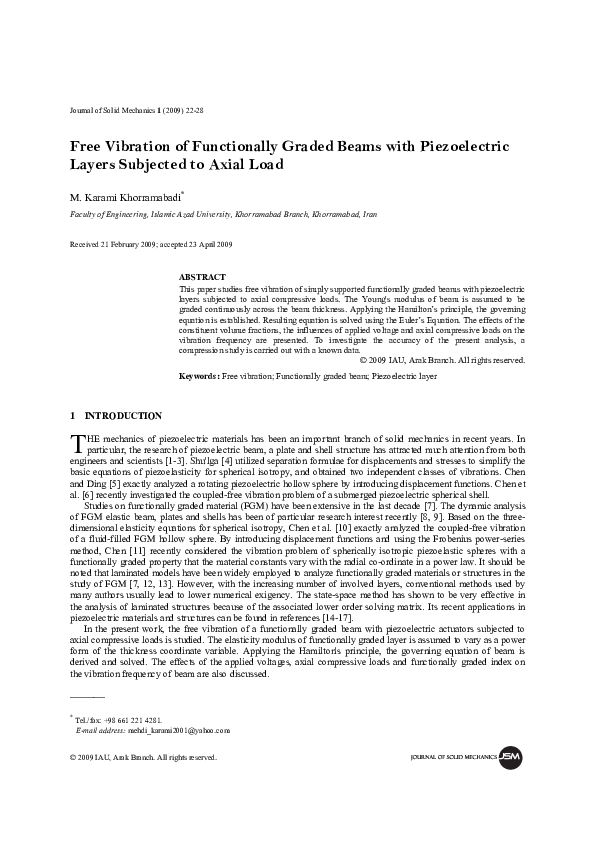 (PDF) Free Vibration of Functionally Graded Beams with Piezoelectric ...