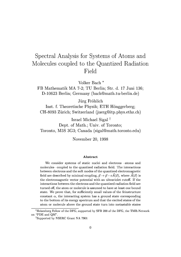(PDF) Spectral Analysis for Systems of Atoms and Molecules Coupled to ...