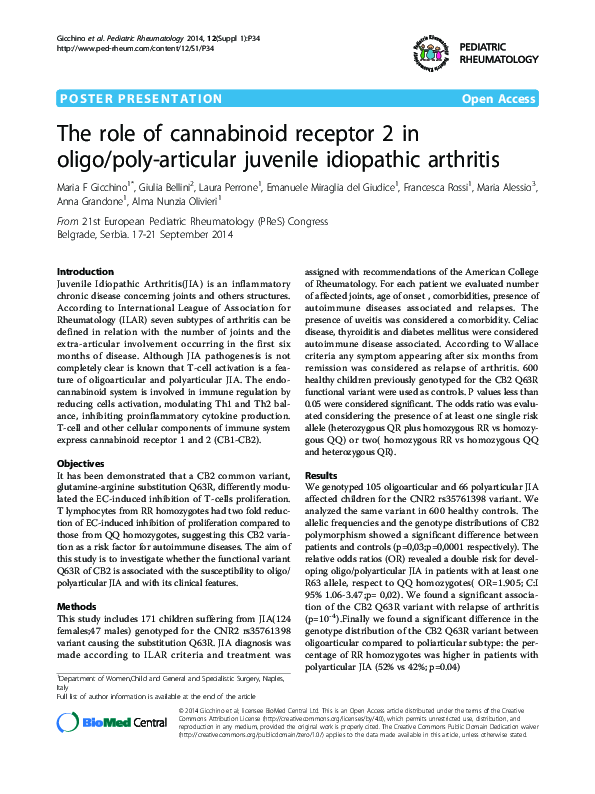 (PDF) The role of cannabinoid receptor 2 in oligo/poly-articular ...