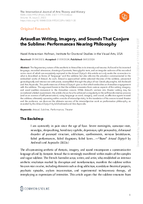 (PDF) Artaudian Writing, Imagery, and Sounds That Conjure the Sublime ...
