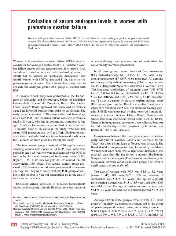 (PDF) Evaluation of serum androgen levels in women with premature ...