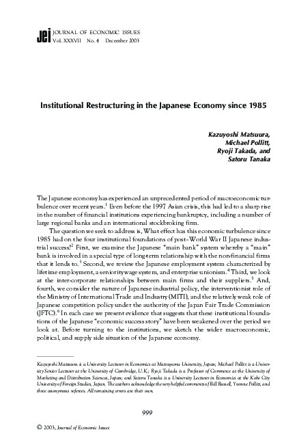 (PDF) Institutional Restructuring in the Japanese Economy since 1985
