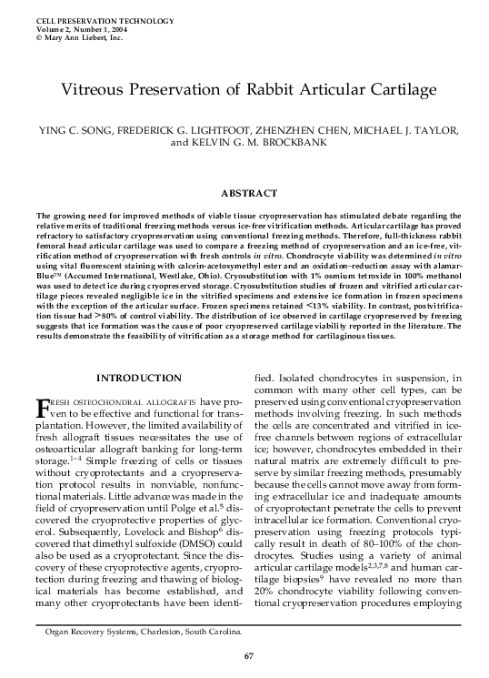 (PDF) Vitreous Preservation of Rabbit Articular Cartilage