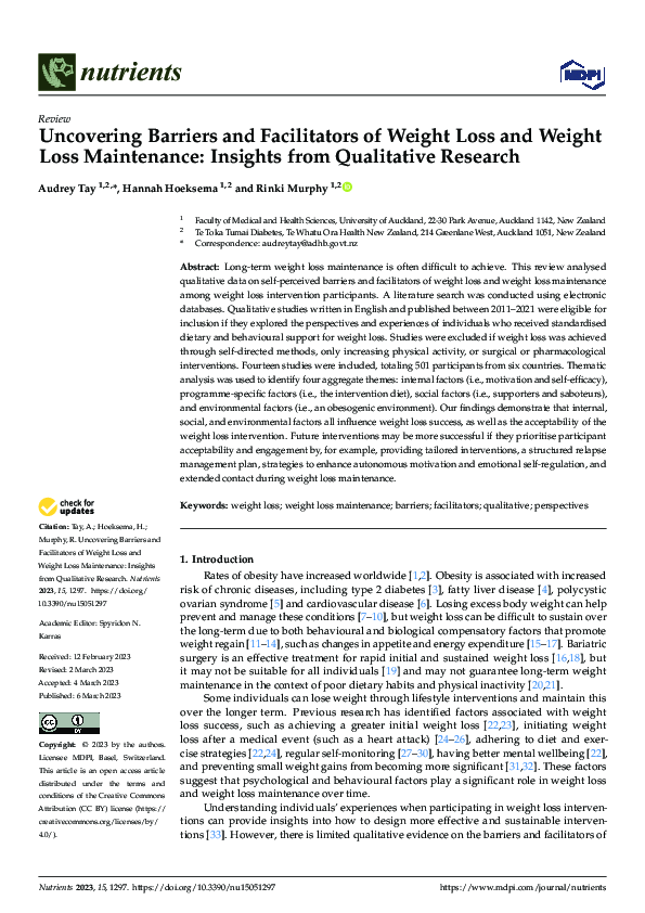 (PDF) Uncovering Barriers and Facilitators of Weight Loss and Weight ...