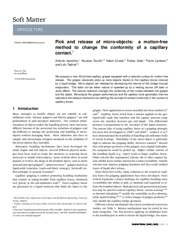 (PDF) Pick up and release of micro-objects: a motion-free method to ...