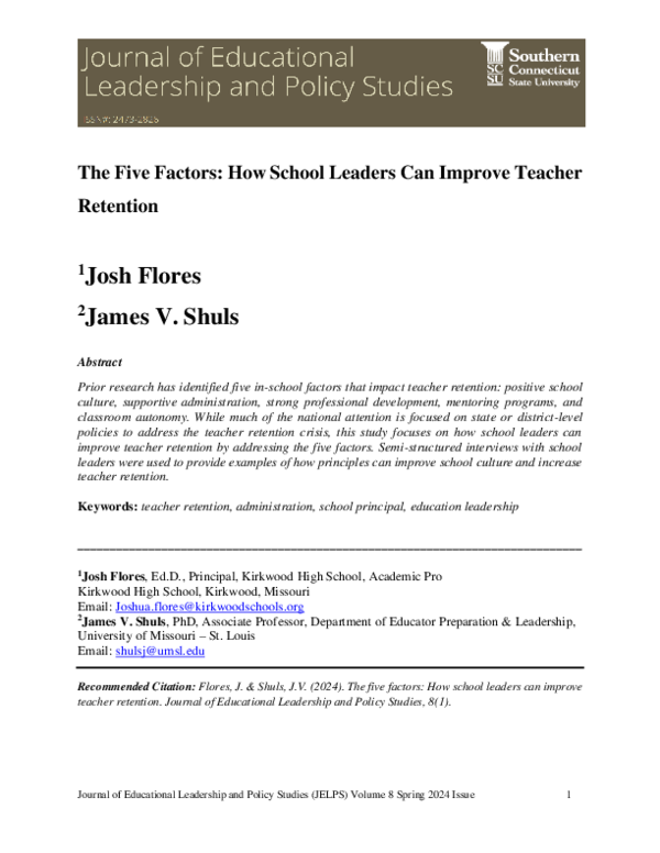(PDF) The Five Factors: How School Leaders Can Improve Teacher Retention