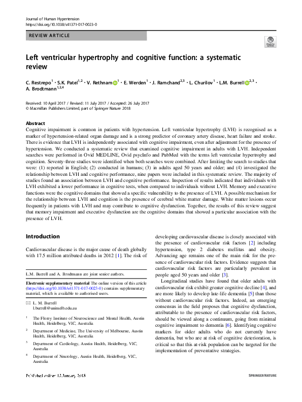 (PDF) Left ventricular hypertrophy and cognitive function: a systematic ...