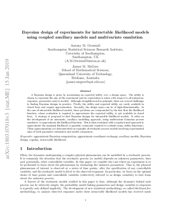 (PDF) Bayesian design of experiments for intractable likelihood models ...