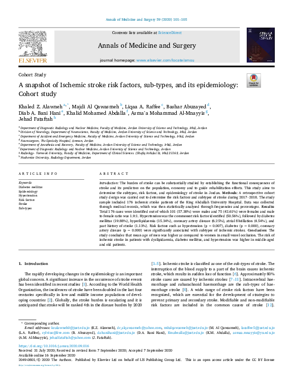 (PDF) A snapshot of Ischemic stroke risk factors, sub-types, and its ...