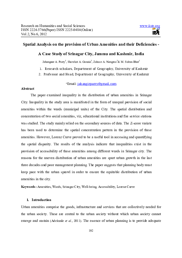 (PDF) Spatial Analysis on the provision of Urban Amenities and their ...