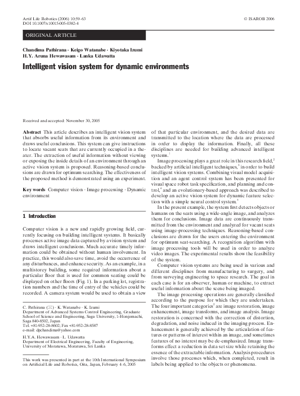 (PDF) Intelligent vision system for dynamic environments