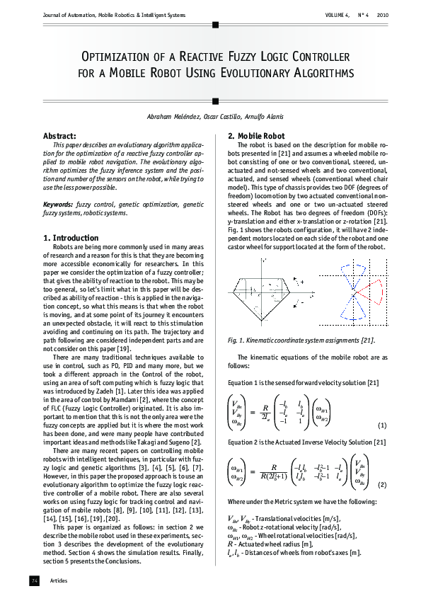 (PDF) Optimization of a reactive fuzzy logic controller for a mobile ...