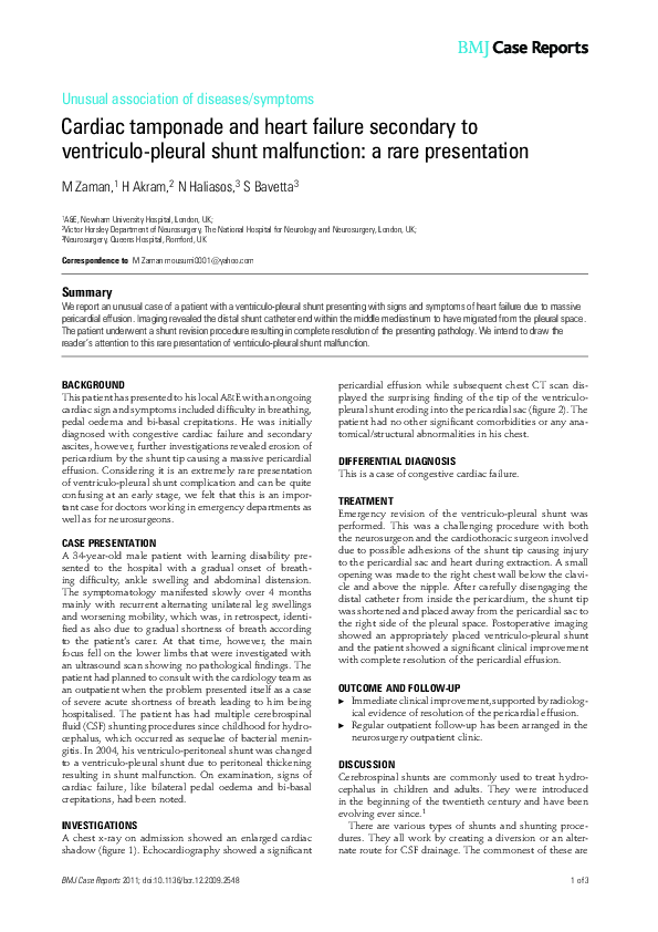 (PDF) Cardiac tamponade and heart failure secondary to ventriculo ...