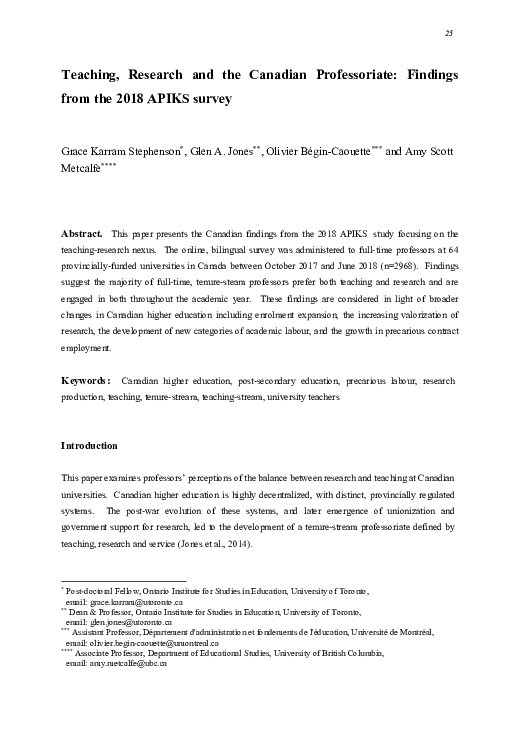 (PDF) Teaching, Research, and the Canadian Professoriate